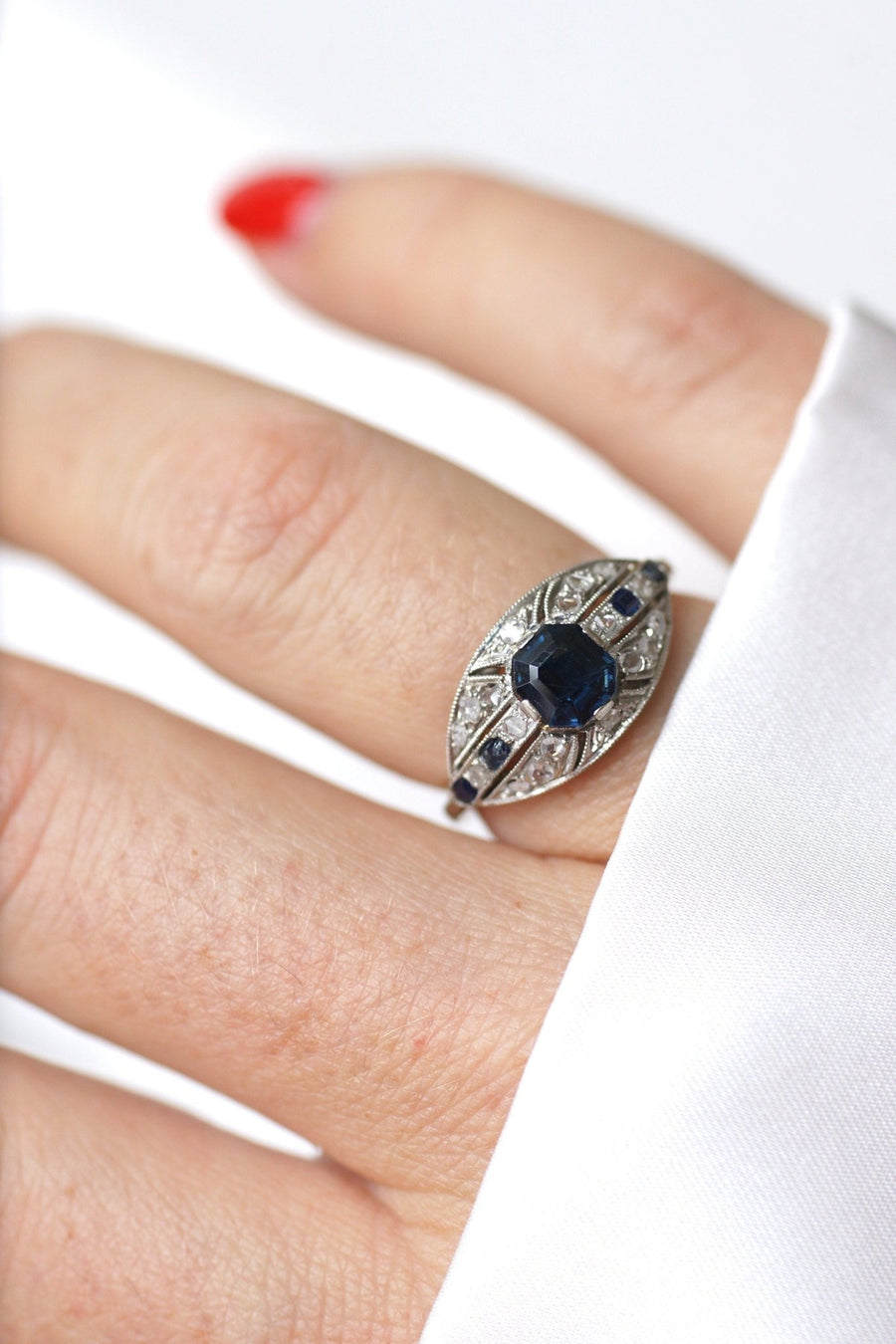 Art Deco sapphire and diamond dome ring - Penelope Gallery