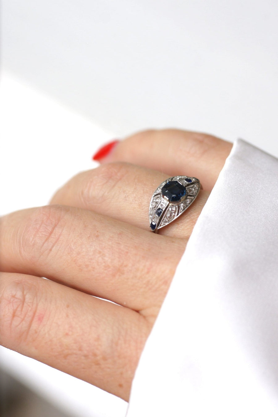 Art Deco sapphire and diamond dome ring - Penelope Gallery