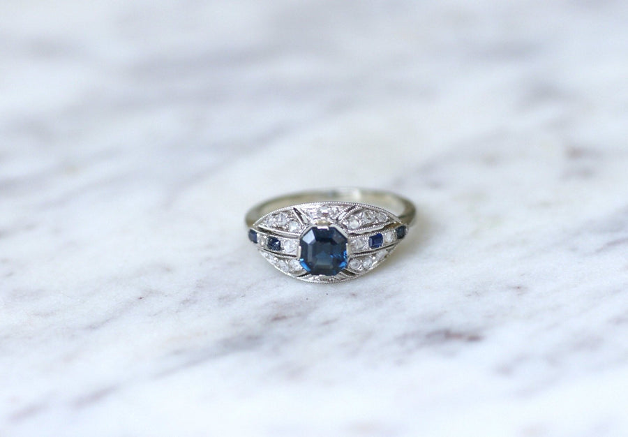 Art Deco sapphire and diamond dome ring - Penelope Gallery