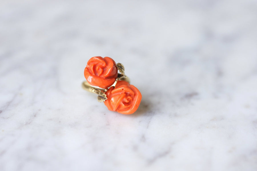 Double coral and gold flower ring - Penelope Gallery