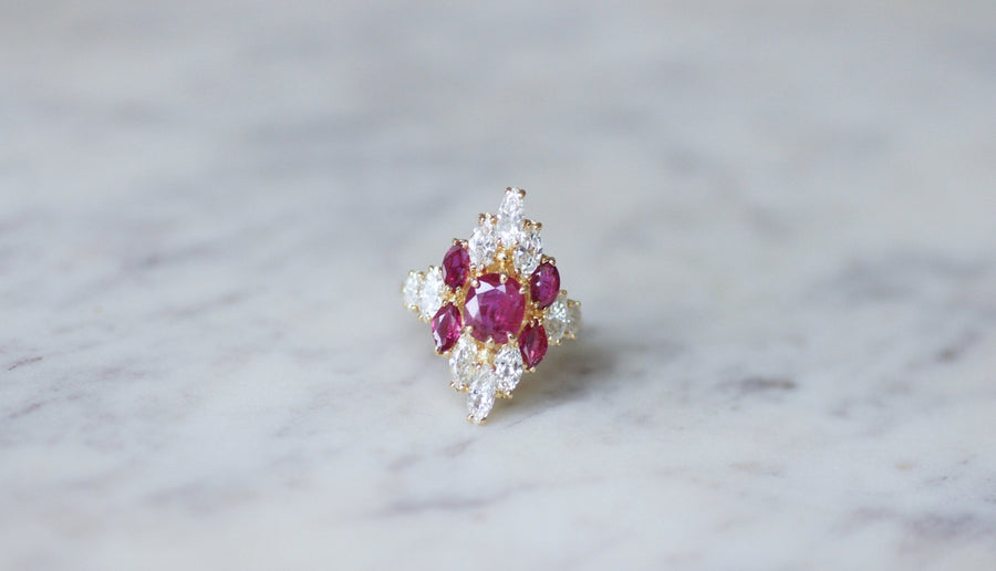 Marquise ruby and diamond wire ring - Galerie Pénélope