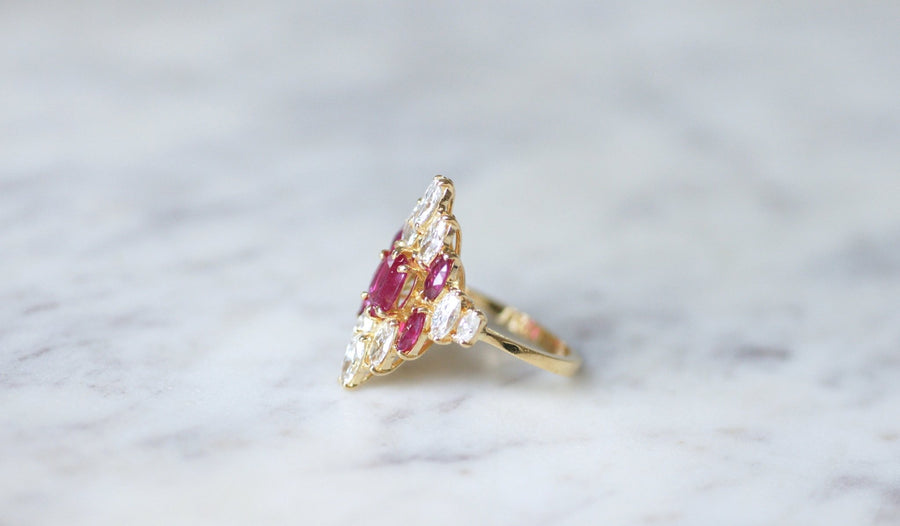 Marquise ruby and diamond wire ring - Galerie Pénélope