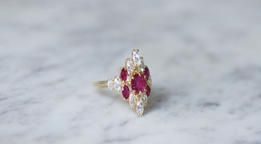 Marquise ruby and diamond wire ring - Galerie Pénélope