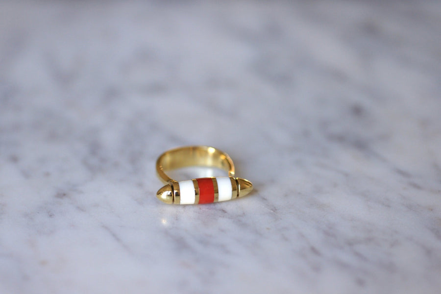 Modernist gold and coral spindle ring - Penelope Gallery