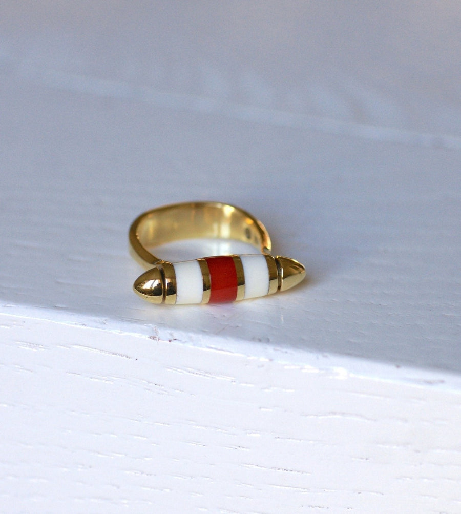 Modernist gold and coral spindle ring - Penelope Gallery