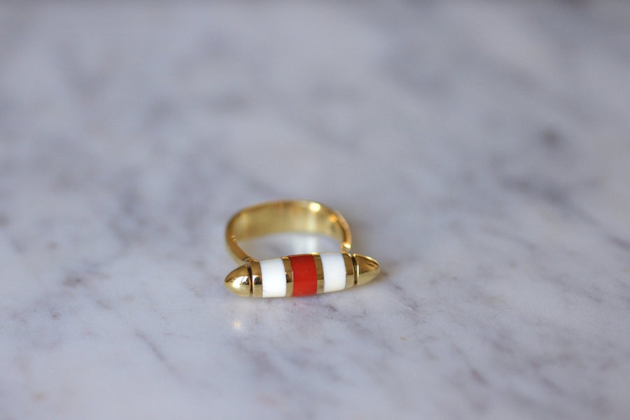 Modernist gold and coral spindle ring - Penelope Gallery