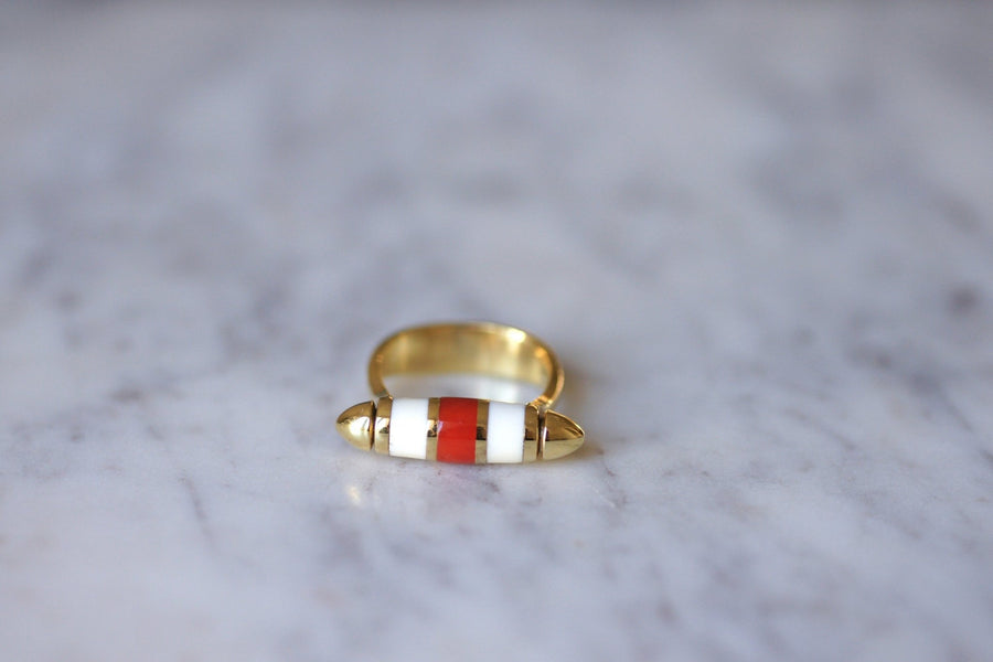 Modernist gold and coral spindle ring - Penelope Gallery