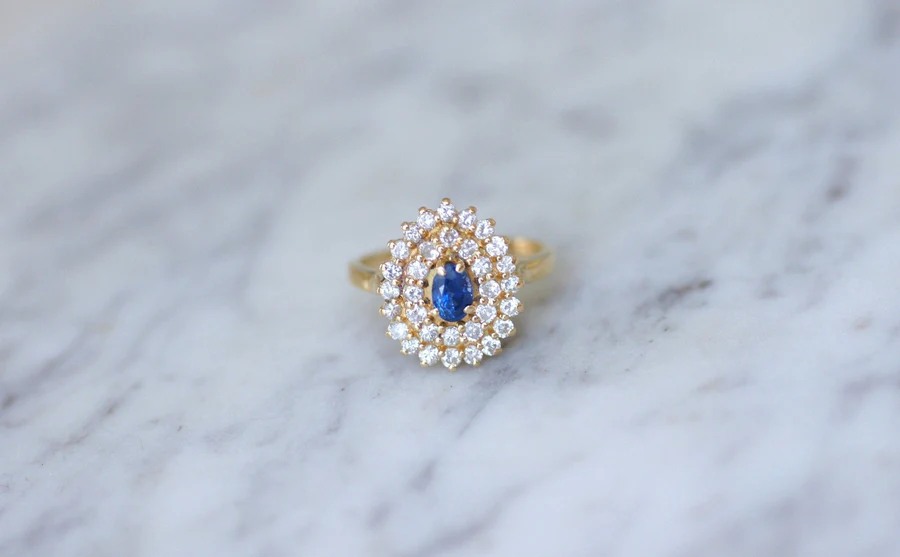 Sapphire drop ring surrounded by diamonds - Penelope Gallery