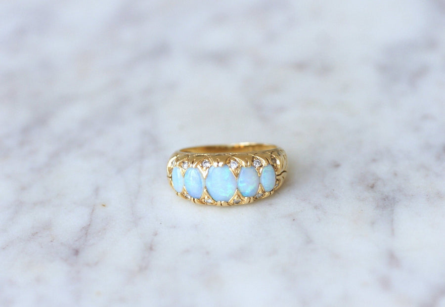 Opals and diamonds on gold garter ring - Penelope Gallery
