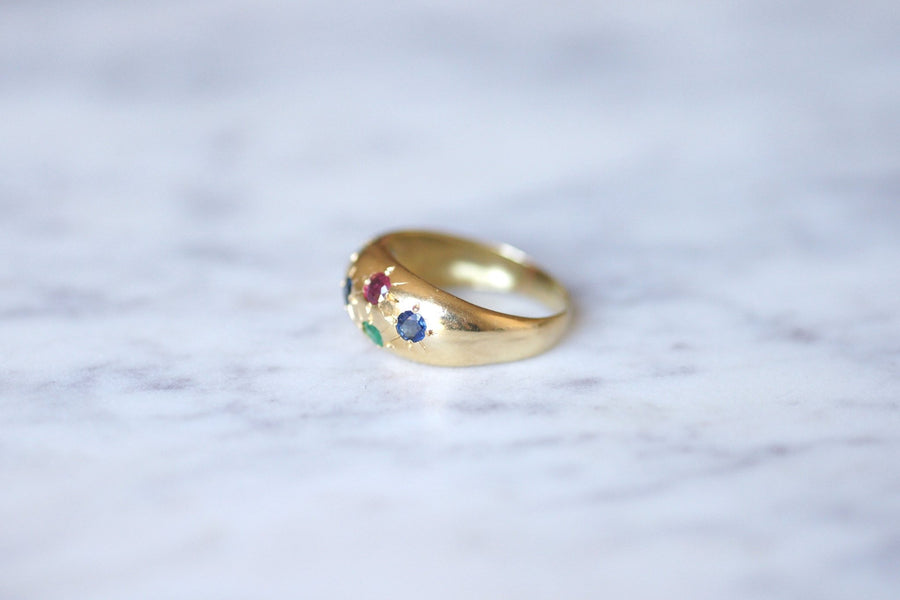 18Kt yellow gold, sapphires, emeralds and rubies constellation ring - Galerie Pénélope