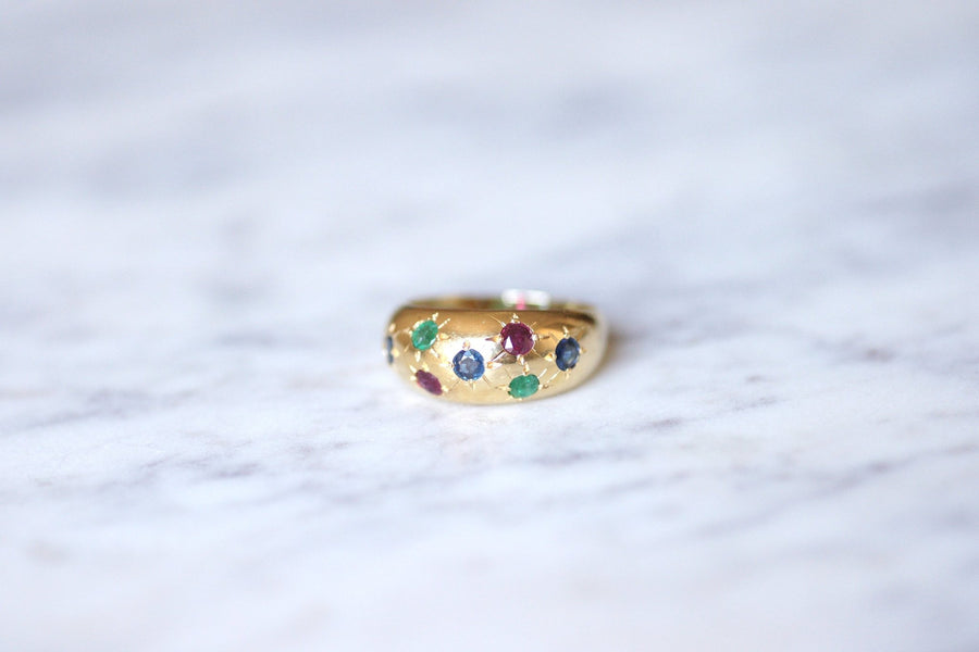 18Kt yellow gold, sapphires, emeralds and rubies constellation ring - Galerie Pénélope