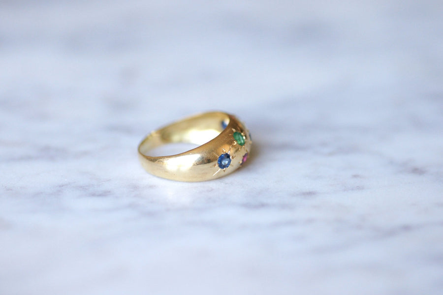 18Kt yellow gold, sapphires, emeralds and rubies constellation ring - Galerie Pénélope