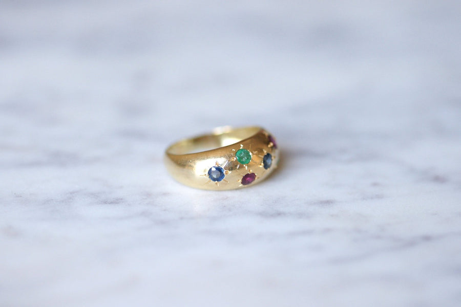 18Kt yellow gold, sapphires, emeralds and rubies constellation ring - Galerie Pénélope