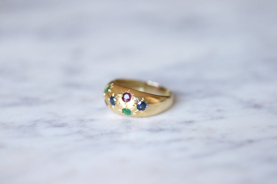 18Kt yellow gold, sapphires, emeralds and rubies constellation ring - Galerie Pénélope