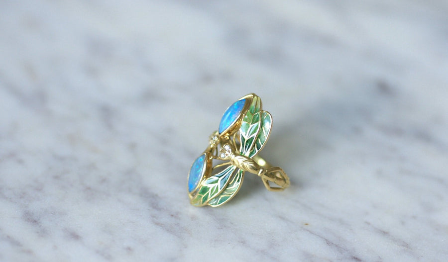 Art Nouveau style opal enamel dragonfly ring - Galerie Pénélope