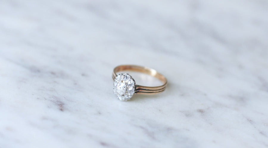 Antique daisy ring in pink gold and diamonds - Penelope Gallery
