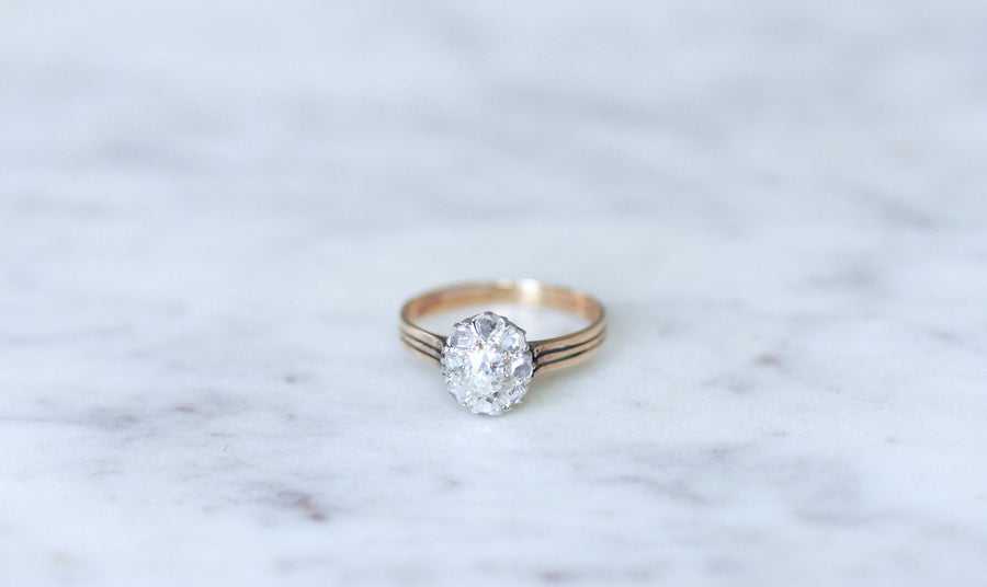Antique daisy ring in pink gold and diamonds - Penelope Gallery