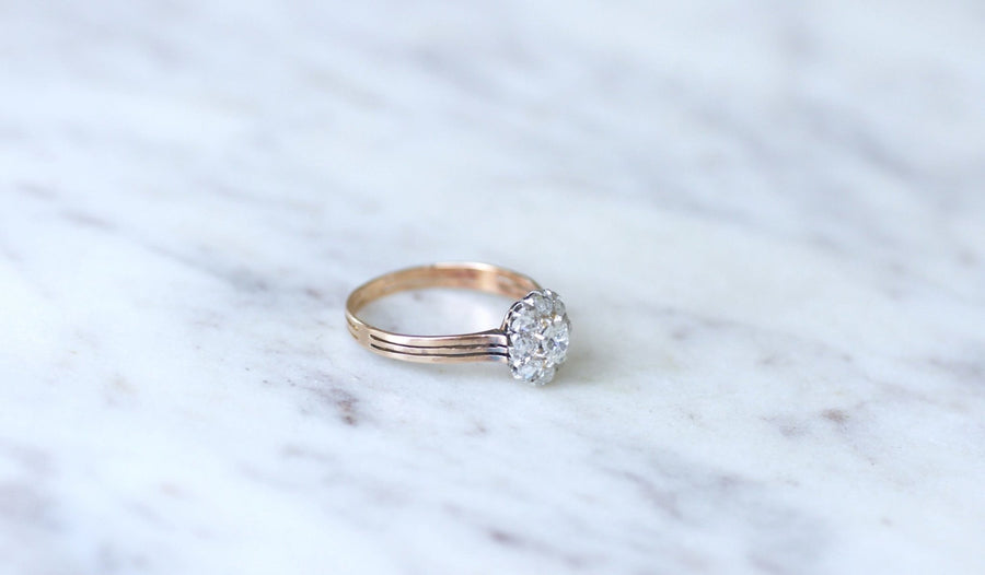 Antique daisy ring in pink gold and diamonds - Penelope Gallery