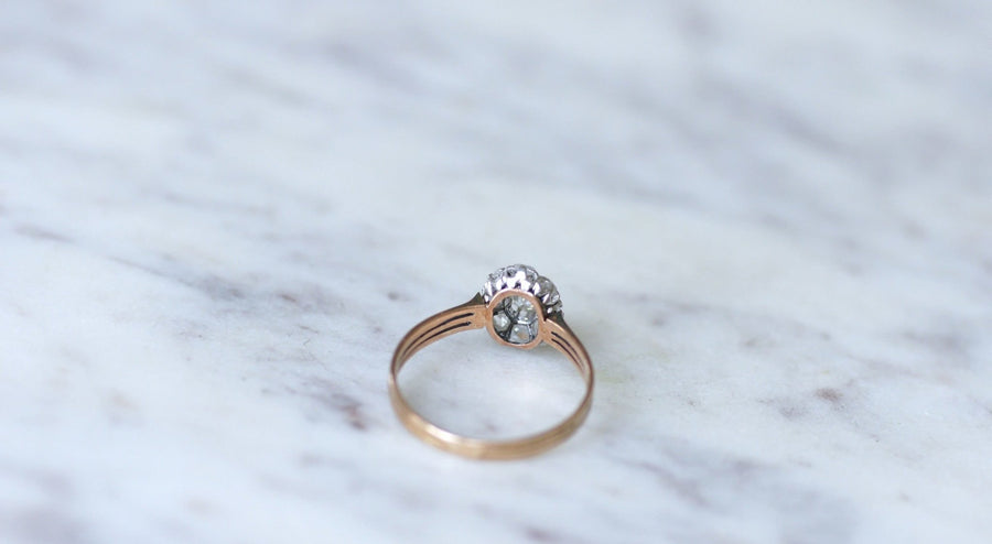 Antique daisy ring in pink gold and diamonds - Penelope Gallery