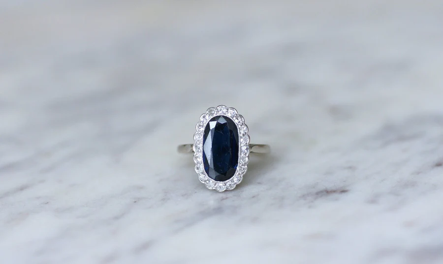 Sapphire and diamond Art Deco daisy ring - Penelope Gallery