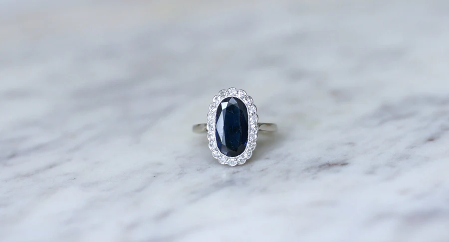 Sapphire and diamond Art Deco daisy ring - Penelope Gallery