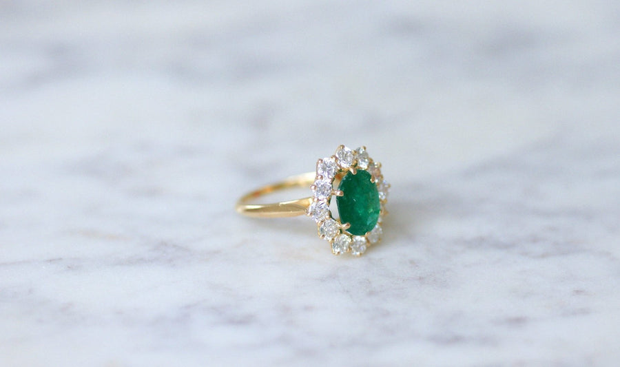 Emerald daisy ring 2.00 Cts and diamonds - Galerie Pénélope