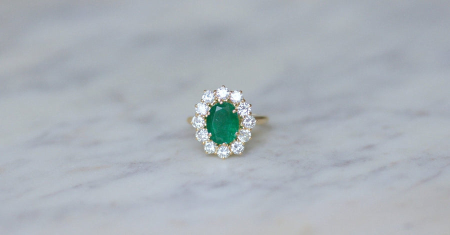 Emerald daisy ring 2.00 Cts and diamonds - Galerie Pénélope