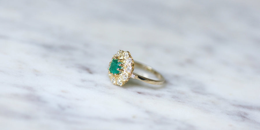 Emerald and diamond daisy ring - Penelope Gallery