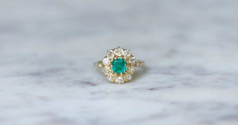 Emerald and diamond daisy ring - Penelope Gallery