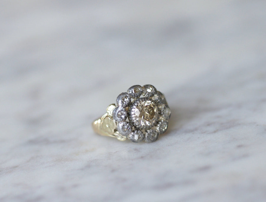 Gold, silver and diamond daisy ring - Galerie Pénélope