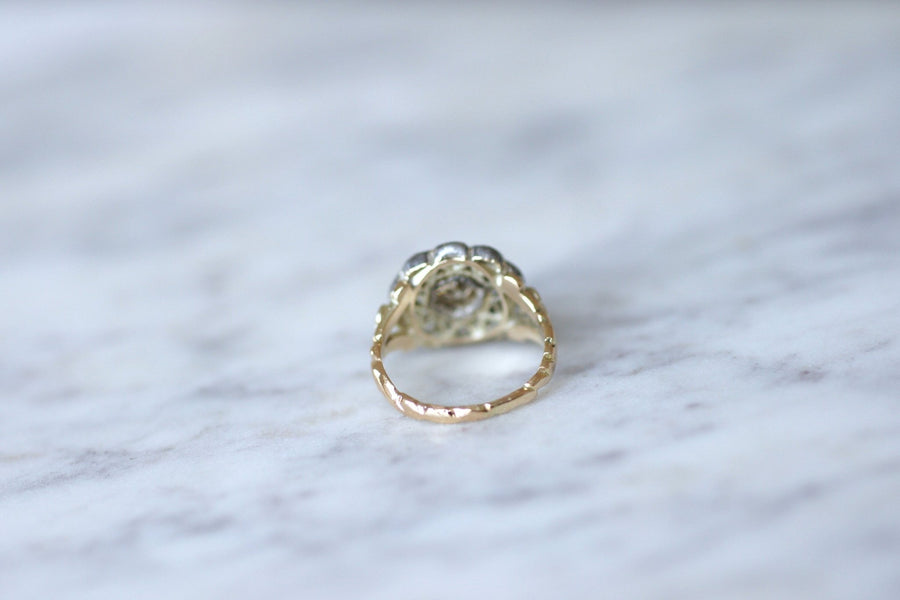 Gold, silver and diamond daisy ring - Galerie Pénélope