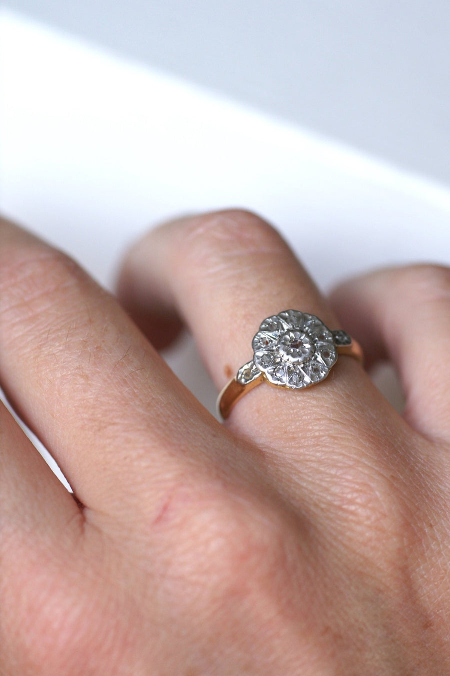 Gold platinum and diamond daisy ring - Penelope Gallery