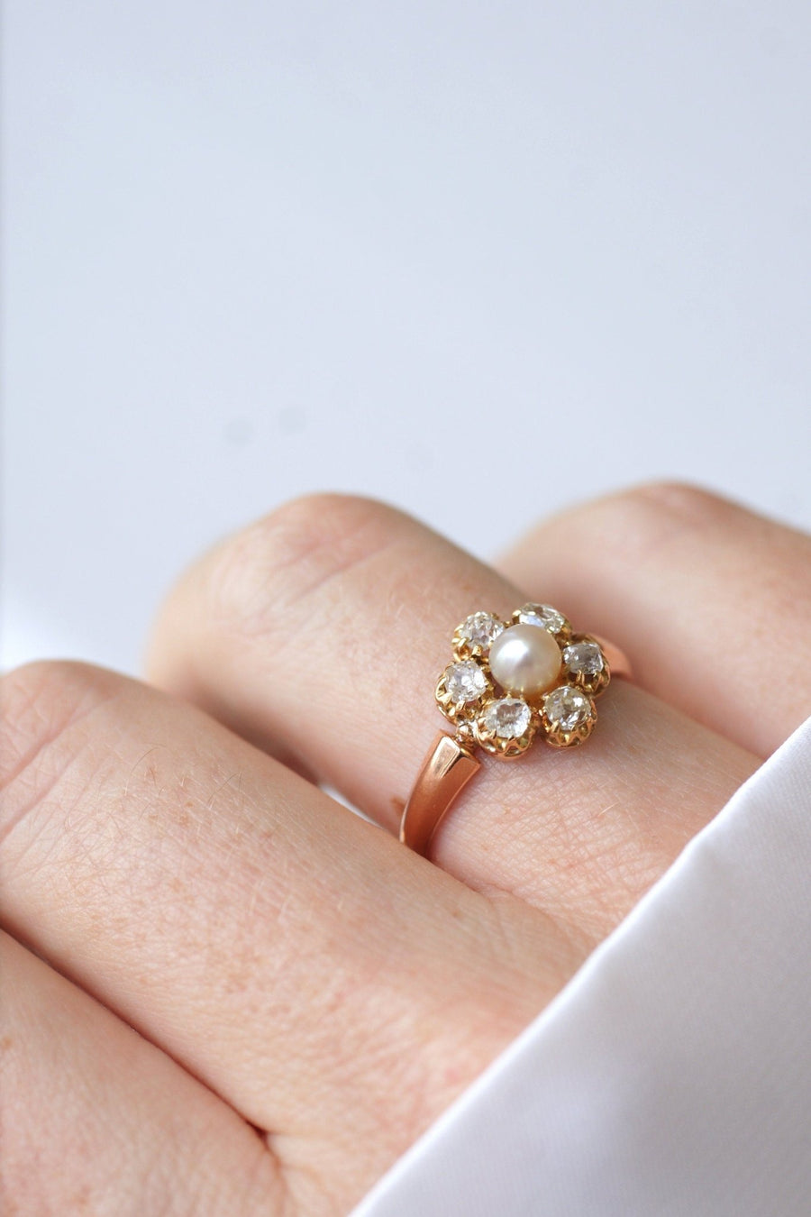 Fine pearl and diamond daisy ring - Penelope Gallery