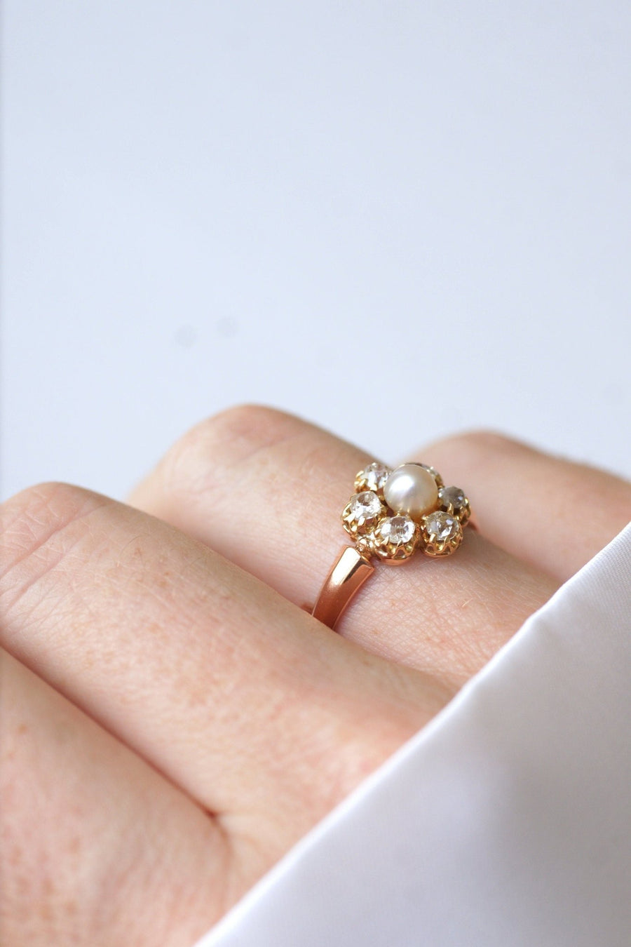 Fine pearl and diamond daisy ring - Penelope Gallery