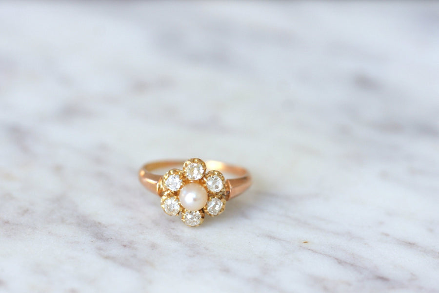 Fine pearl and diamond daisy ring - Penelope Gallery