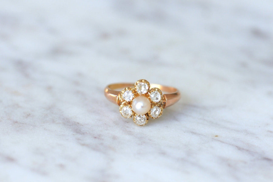 Fine pearl and diamond daisy ring - Penelope Gallery