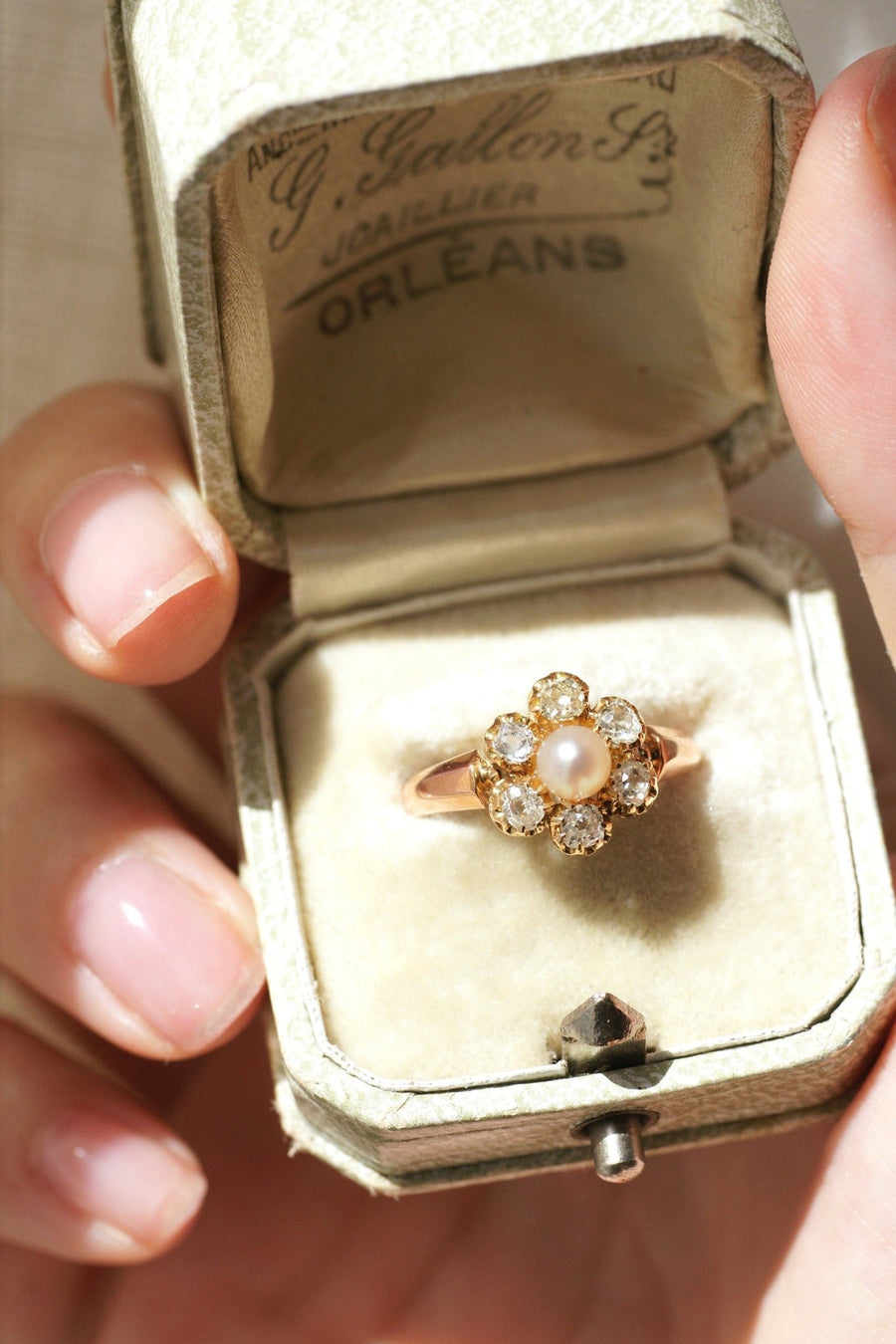 Fine pearl and diamond daisy ring - Penelope Gallery