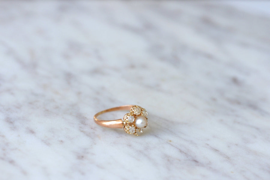 Fine pearl and diamond daisy ring - Penelope Gallery