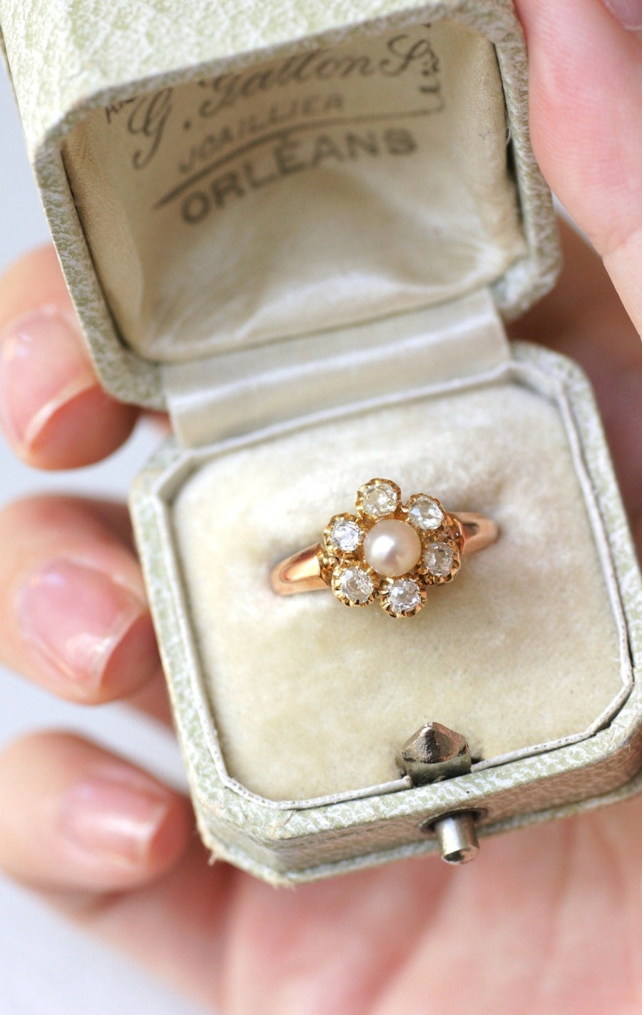 Fine pearl and diamond daisy ring - Penelope Gallery