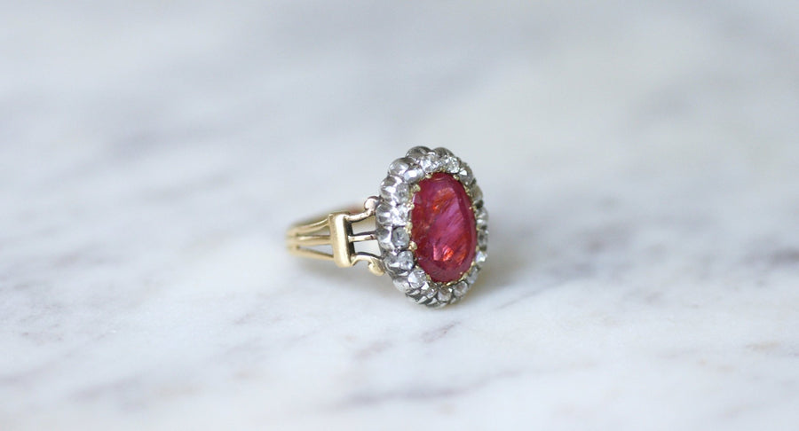 Burmese ruby daisy ring 2.82 Cts diamonds - Galerie Pénélope