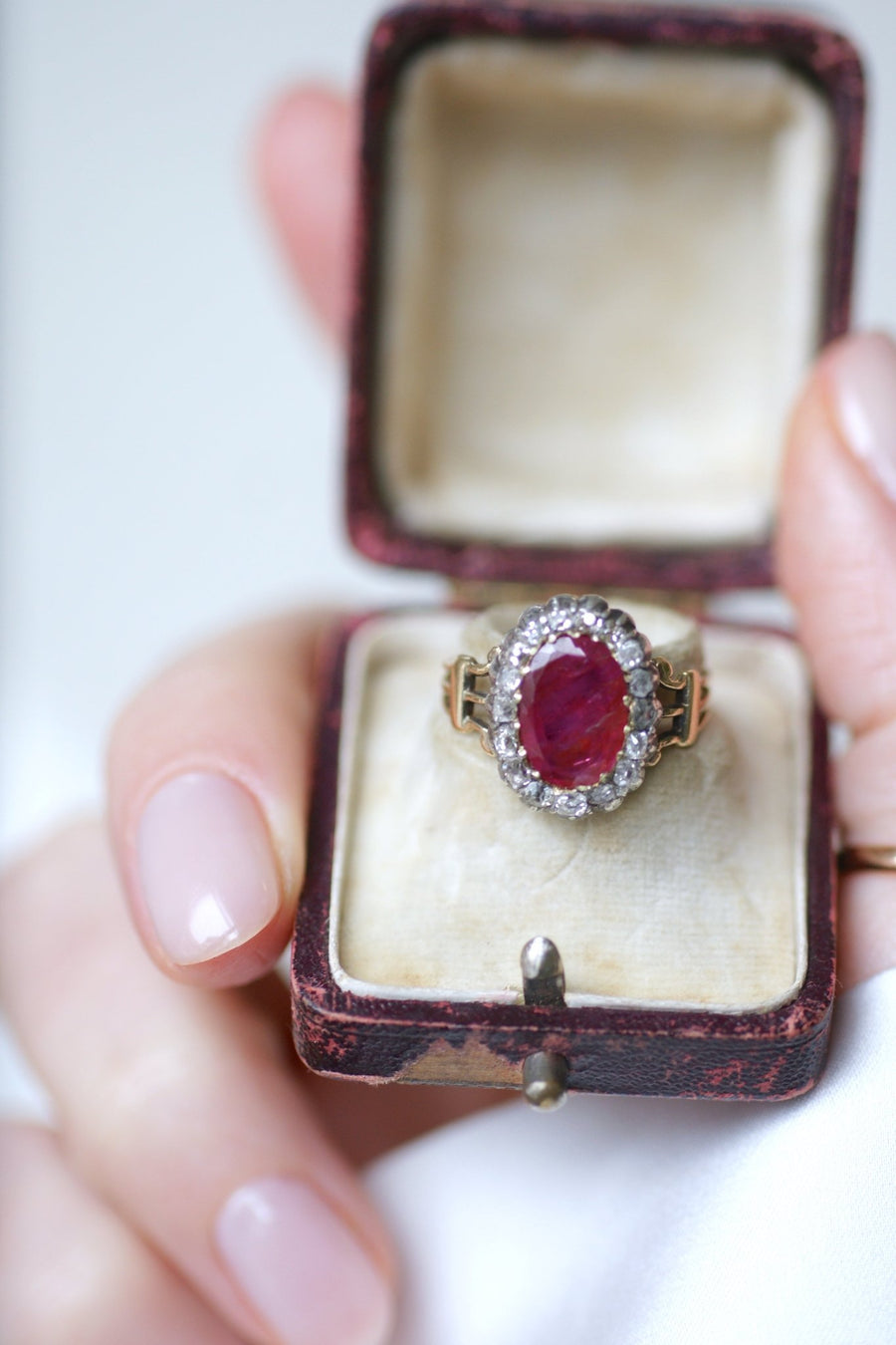 Burmese ruby daisy ring 2.82 Cts diamonds - Galerie Pénélope