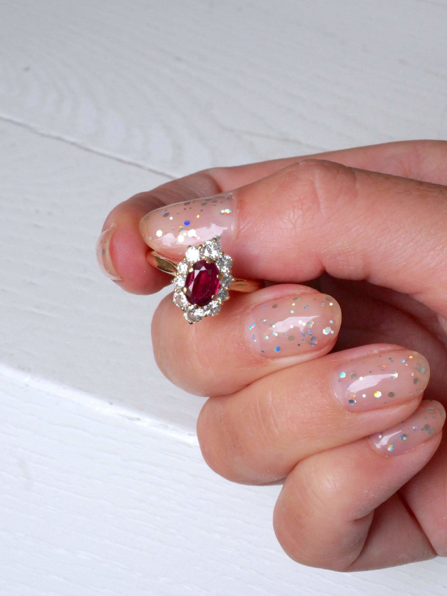 Ruby and diamond daisy ring - Penelope Gallery