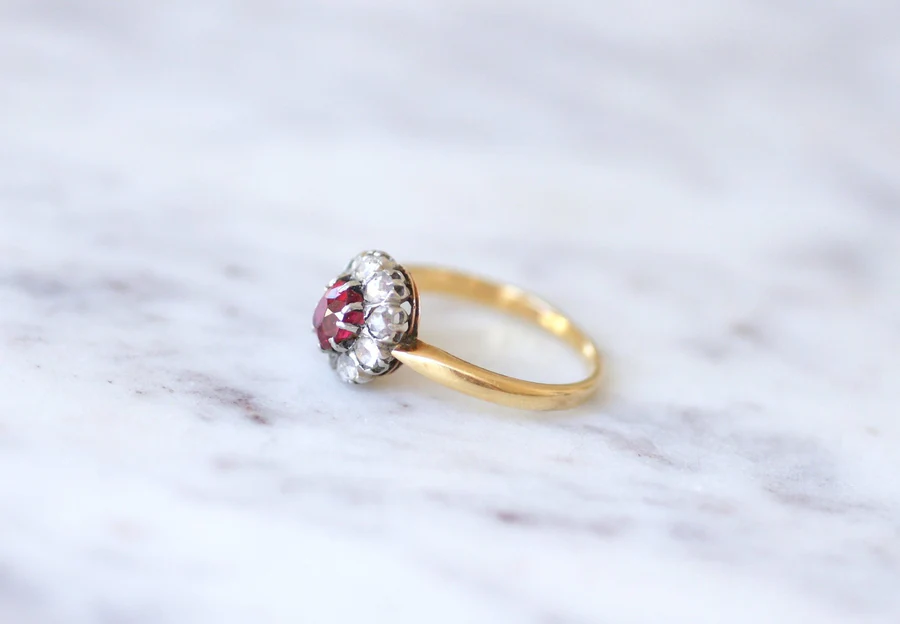 Red spinel daisy ring with diamonds - Penelope Gallery