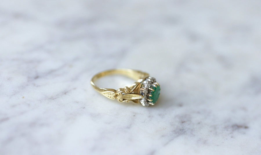Victorian style emerald diamond daisy ring - Penelope Gallery