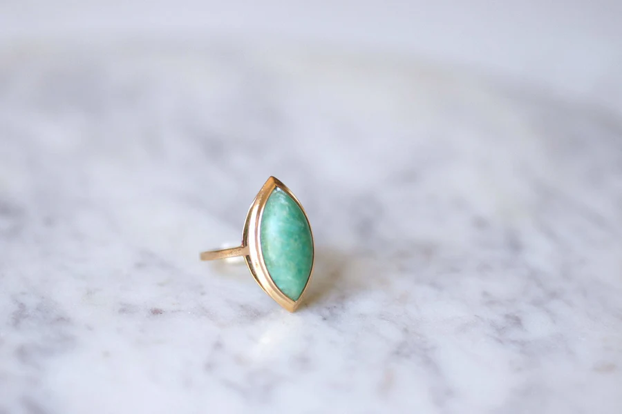 Marquise amazonite & rose gold ring - Penelope Gallery