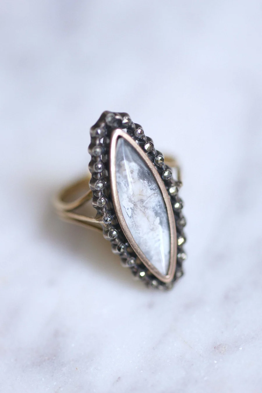 Antique gold and silver marquise ring, miniature, early 20th century - Galerie Pénélope