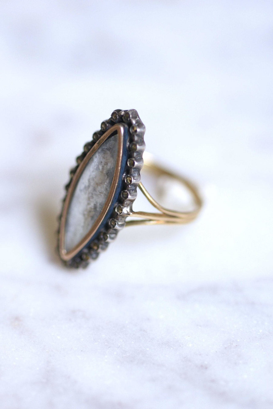 Antique gold and silver marquise ring, miniature, early 20th century - Galerie Pénélope