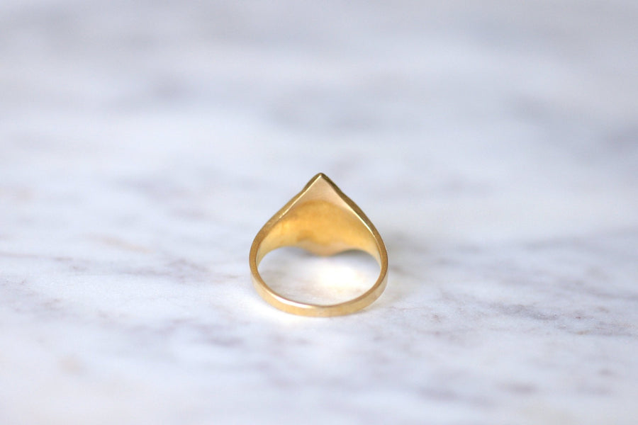 Antique marquise ring in yellow gold and diamond on blue enamel - Galerie Pénélope