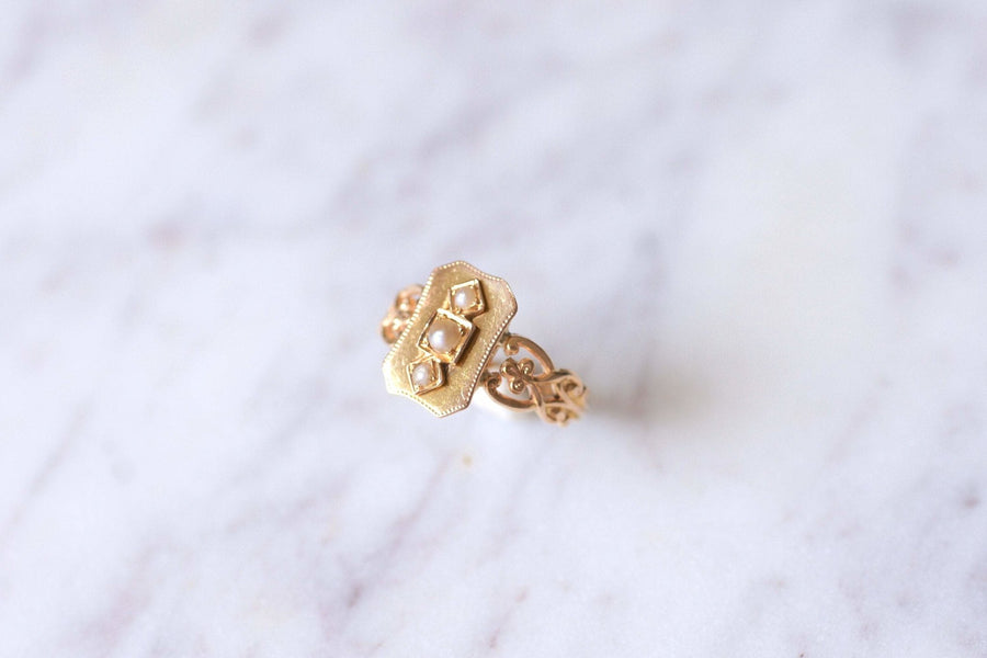 Antique marquise ring in 18Kt rose gold and pearls - Galerie Pénélope