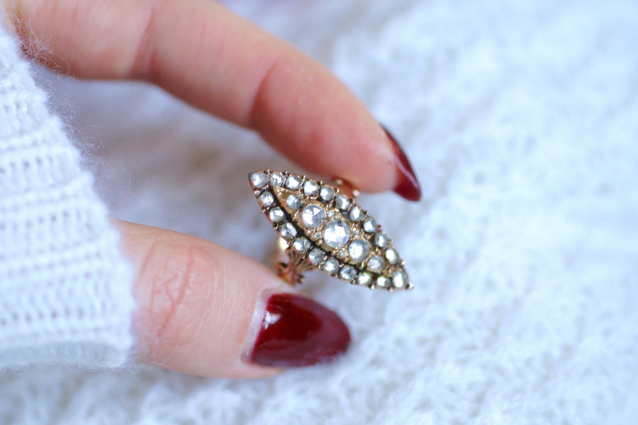 Antique marquise ring in pink gold and diamonds - Galerie Pénélope